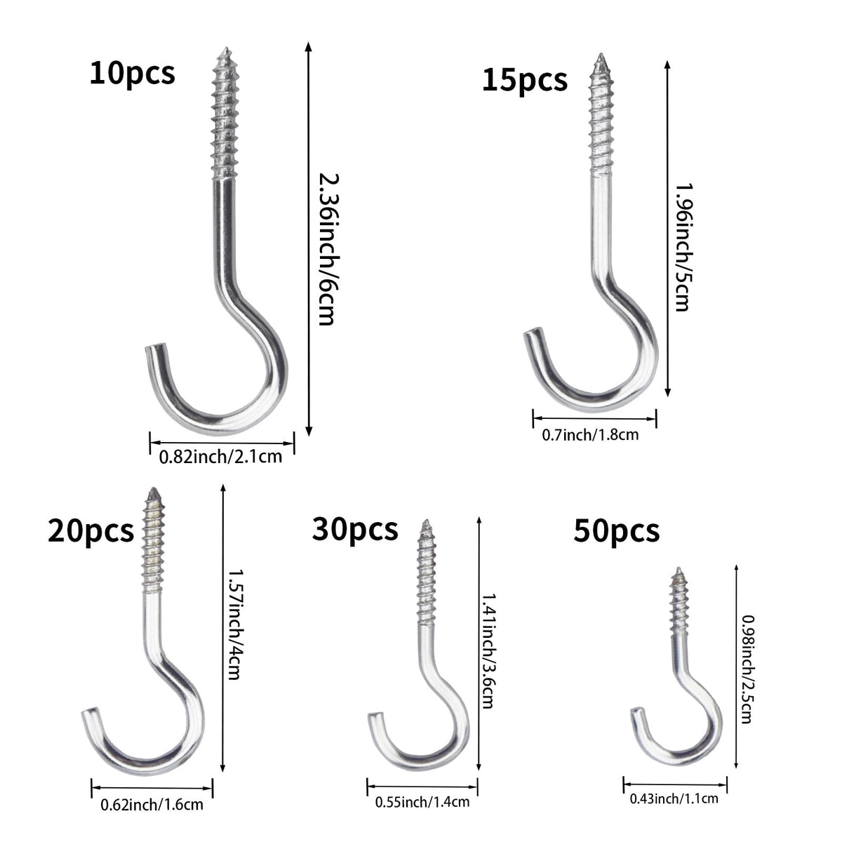 125 Pcs Small Screw Hooks, 5 Sizes Ceiling Hook for Hanging Plants