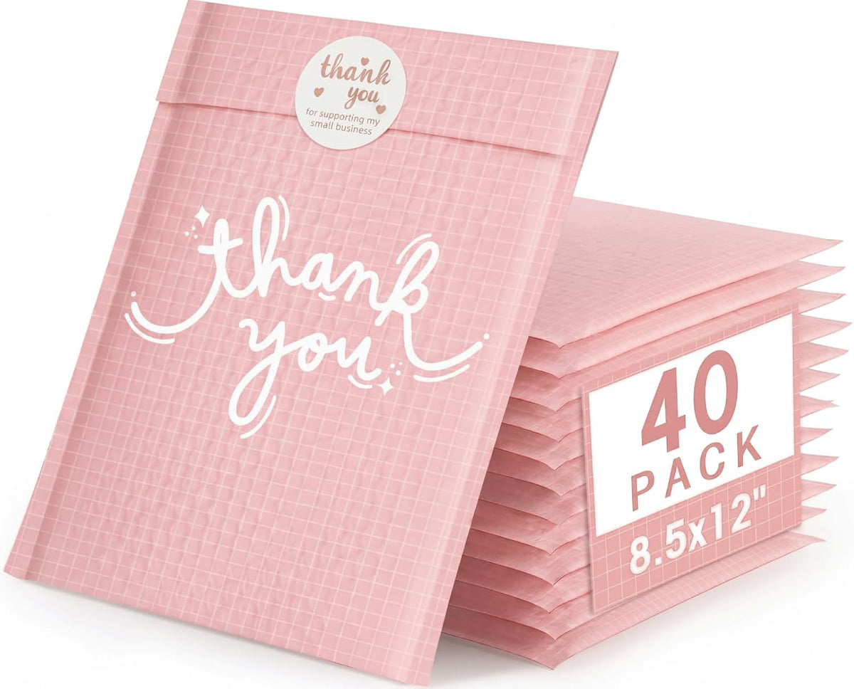 Pink Bubble Mailers 8.5x12" 40 Pack Usable Size 8.5x11" Thank You