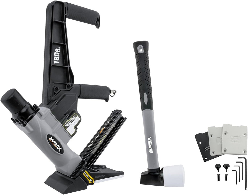 S18GLCNDH Pneumatic 18-Gauge 1-3/4" Dual Handle Flooring Nailer with Flooring Mallet and Interchangeable Base Plates
