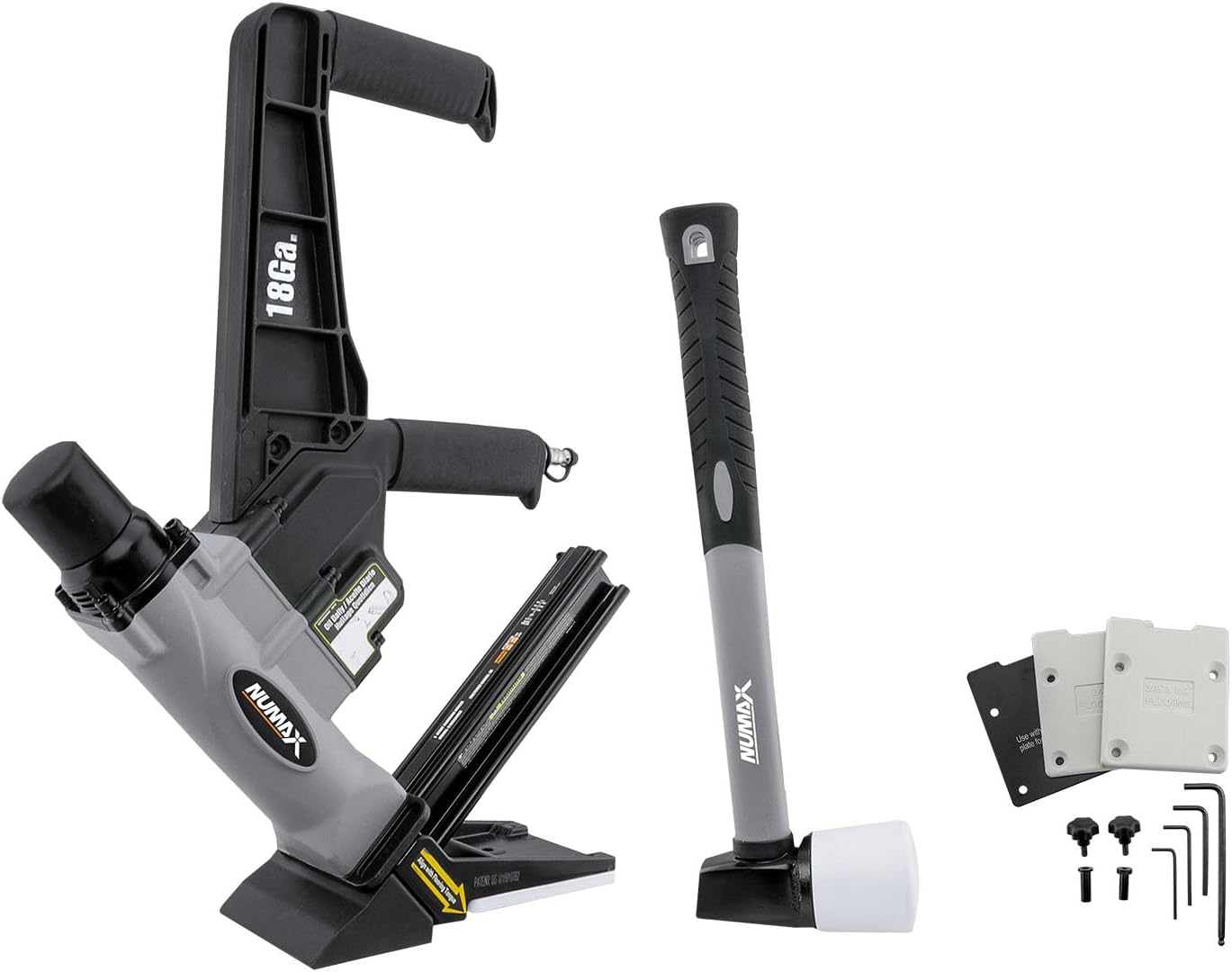 S18GLCNDH Pneumatic 18-Gauge 1-3/4" Dual Handle Flooring Nailer with Flooring Mallet and Interchangeable Base Plates
