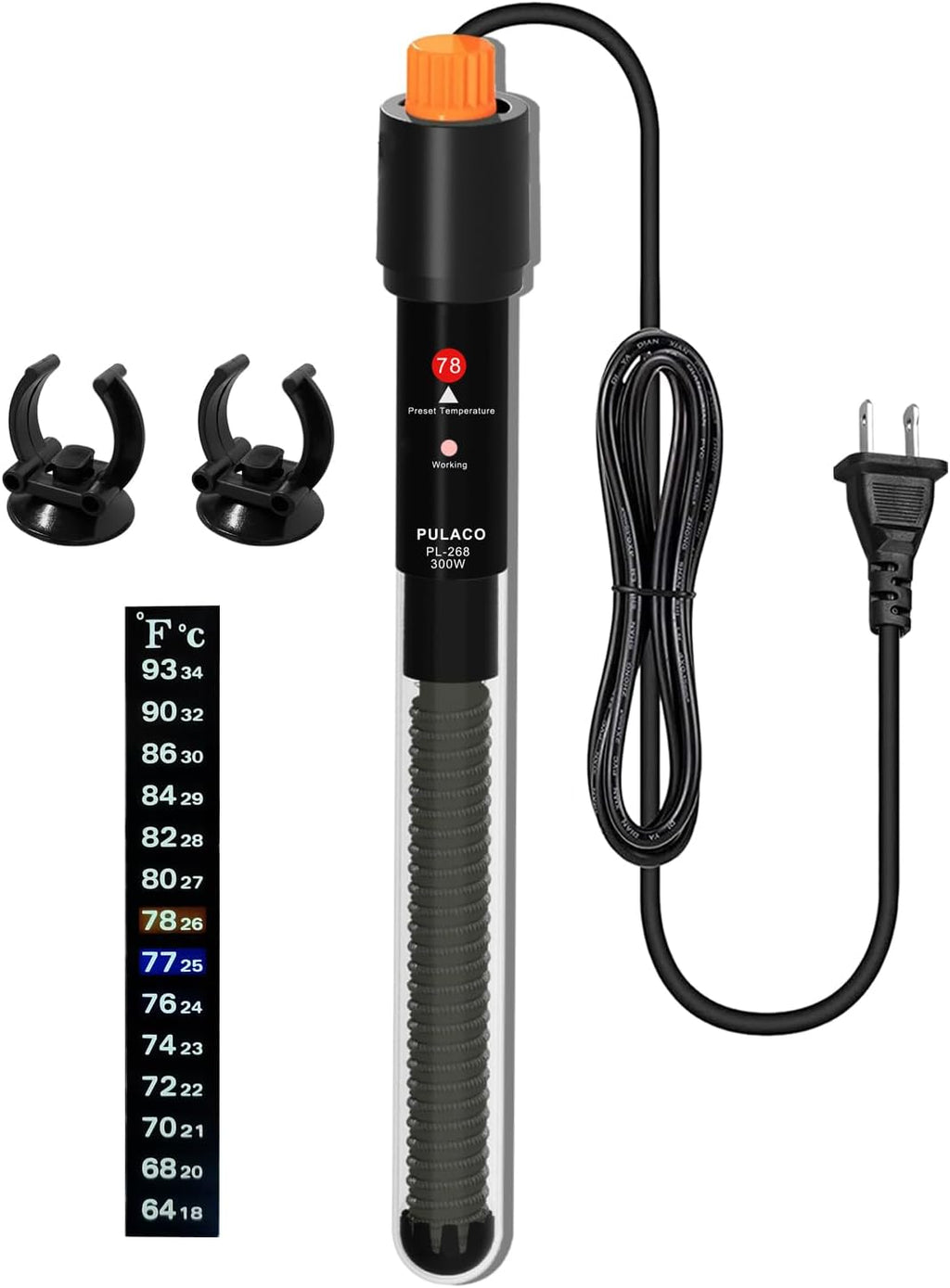 300Watt Aquarium Heater for 50-70 Gallon Fish Tank, Adjustable Submersible Heater Thermostat with Thermometer Strip