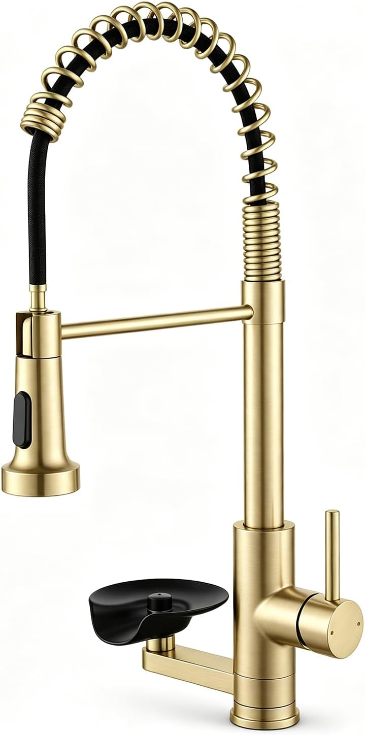 Pull Down Kitchen Faucet with Cup Washer Brushed Gold