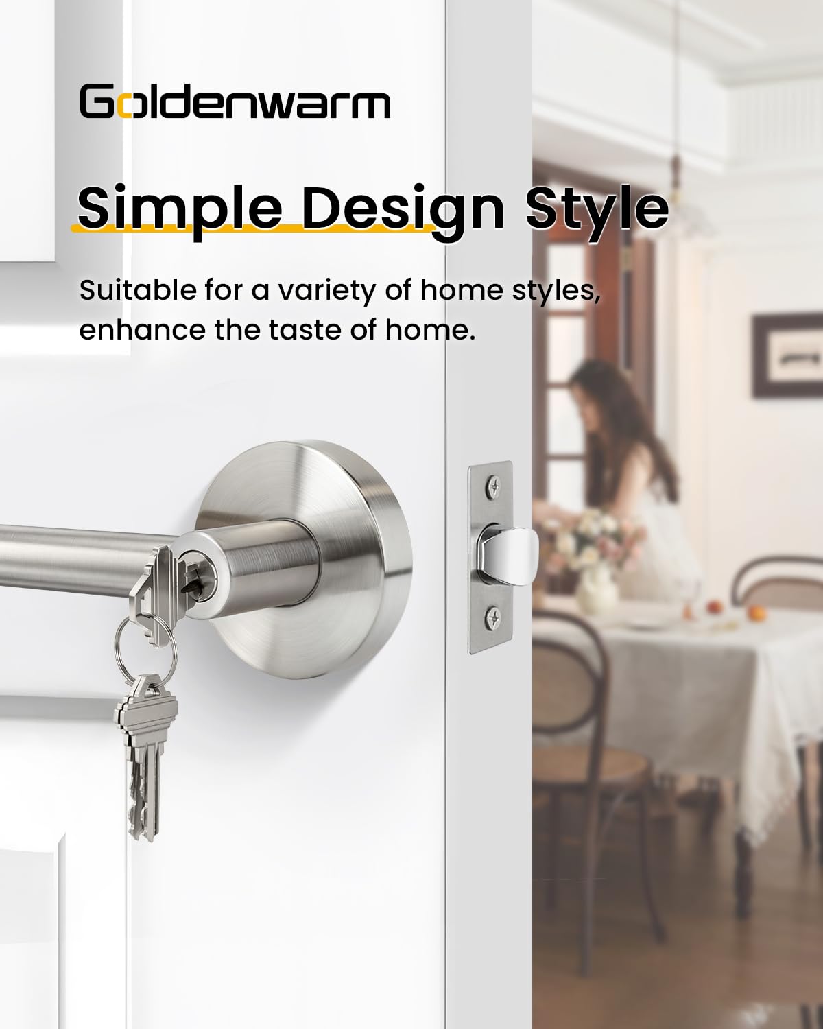 Brushed Nickel Entry Door Handles with Lock and Key 2 Pack
