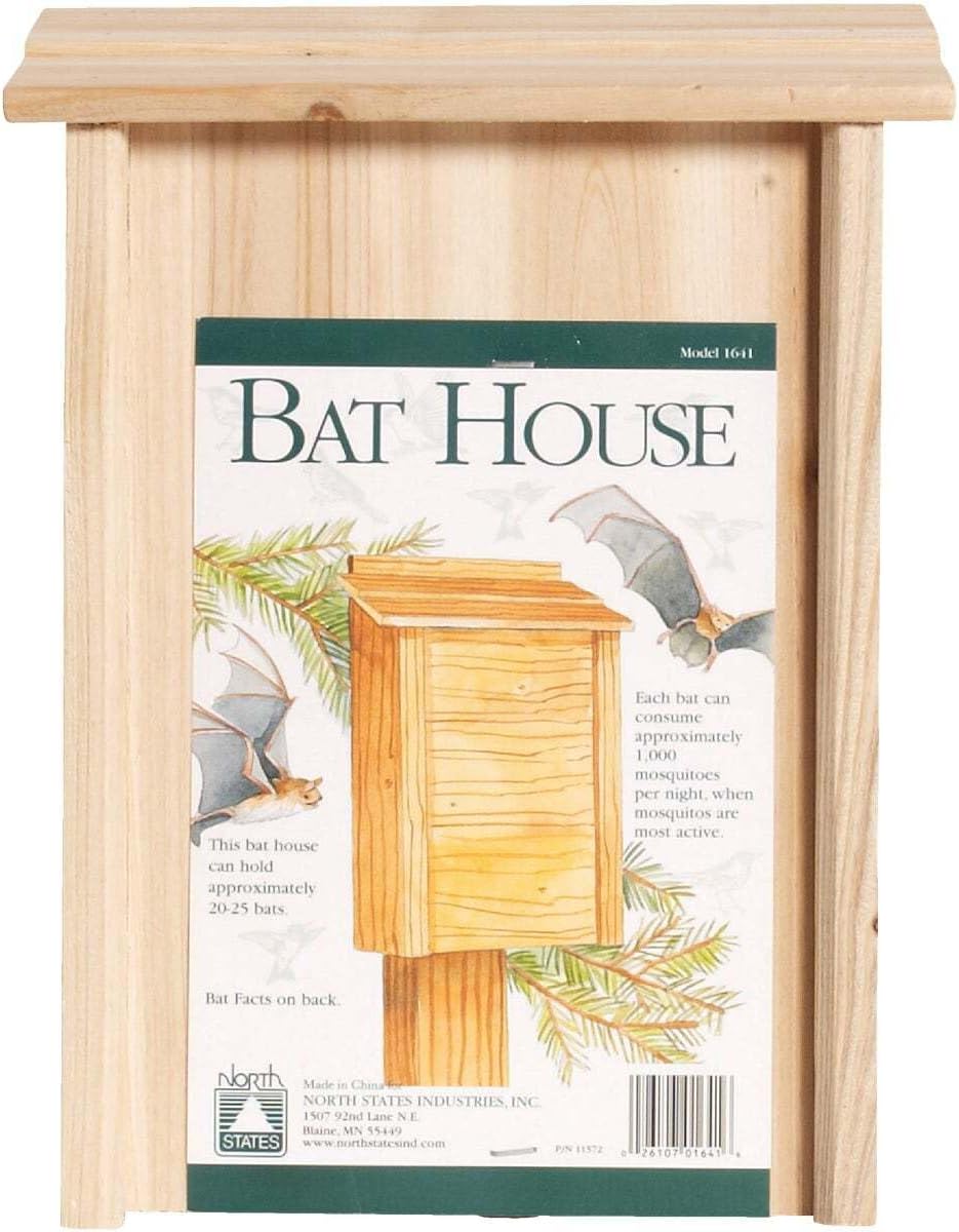 Outdoor Bat House for Mosquito Control with 3 Roosting Chambers, Holds 75 Brown Bats - Natural Wood