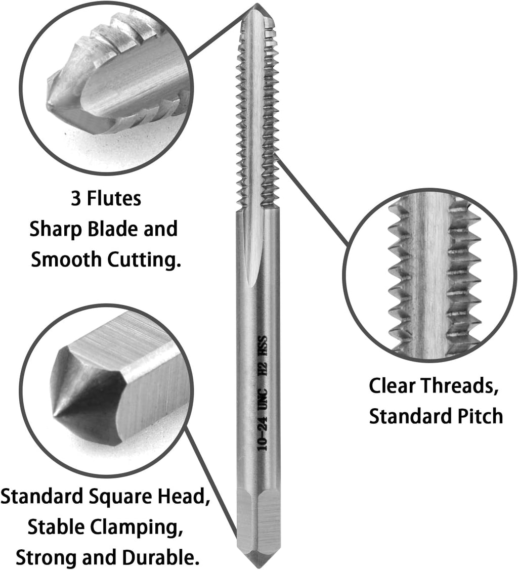 5pcs No 10-24 UNC Thread Tap Right Hand, HSS 10 x 24 UNC Straight Fluted Machine Tap
