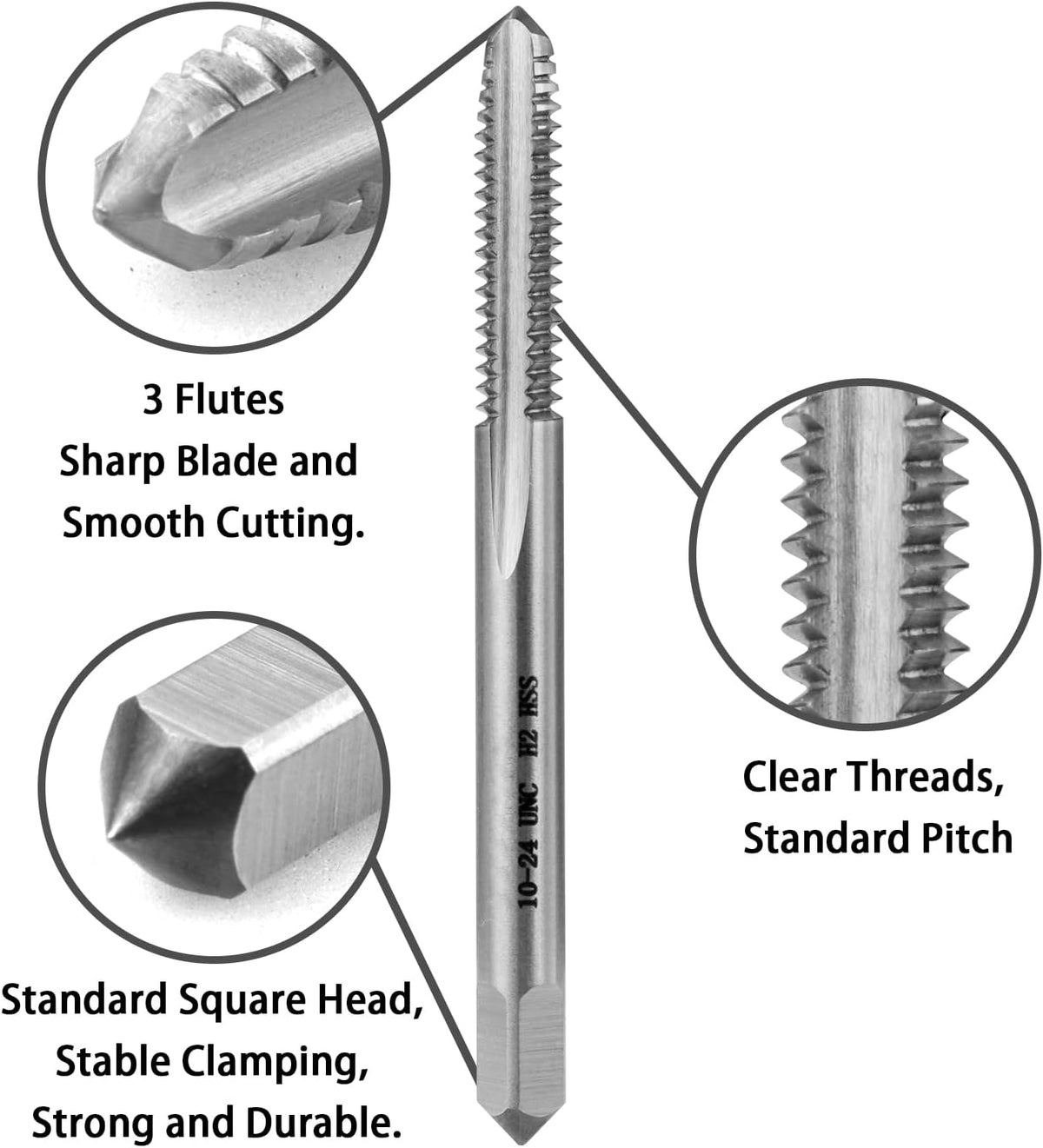 5pcs No 10-24 UNC Thread Tap Right Hand, HSS 10 x 24 UNC Straight Fluted Machine Tap