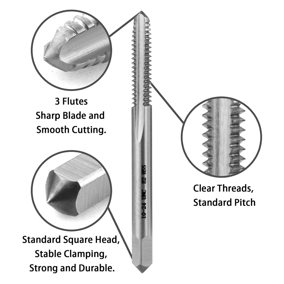 2pcs No 10-24 UNC Thread Tap Right Hand, M2 HSS 10 x 24 UNC Straight Fluted Machine Tap