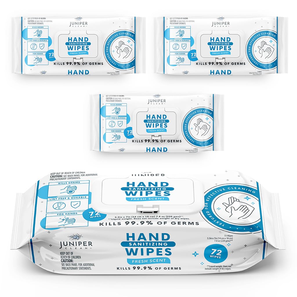 3 Pack Hand Sanitizing Wipes, 216 Count Disposable Hand Sanitizer Wipes, Fresh Scent, Lint Free & Durable