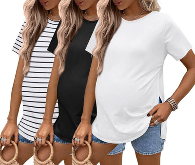 3 Pack Maternity Shirts Short Sleeve Pregnancy Tops Summer Clothes