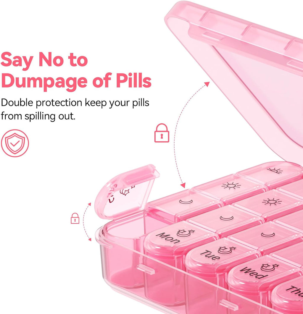 Pill Organizer 4 Times a Day, BPA Free Weekly Travel Pill Box，Daily Pill Case with 28 Compartments to Hold Medicine
