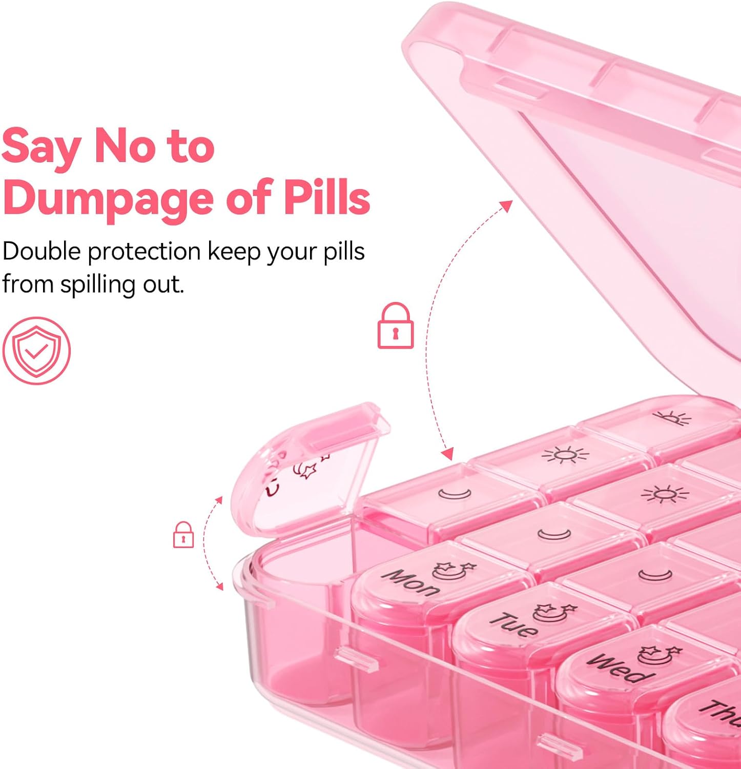 Pill Organizer 4 Times a Day, BPA Free Weekly Travel Pill Box，Daily Pill Case with 28 Compartments to Hold Medicine
