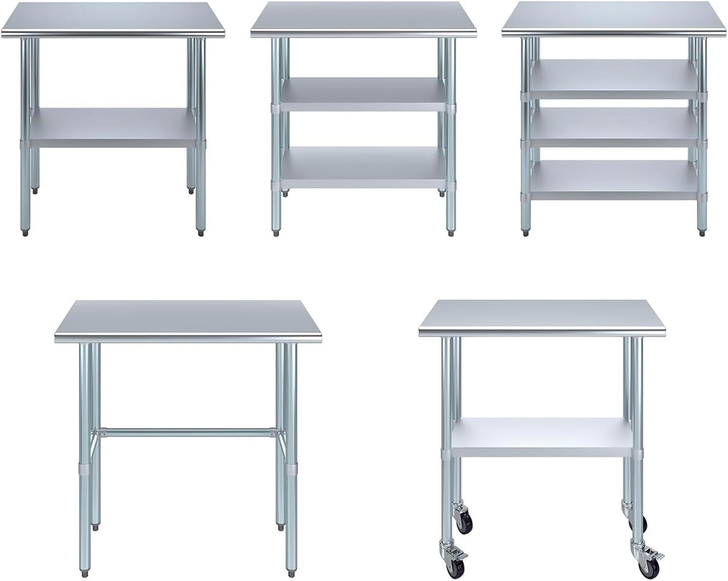Stainless Steel Table + Add Casters | Choose from 43 Sizes | NSF Metal Work Table for Kitchen Prep Utility |