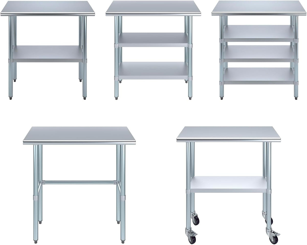 Stainless Steel Table + Add Casters | Choose from 43 Sizes | NSF Metal Work Table for Kitchen Prep Utility |