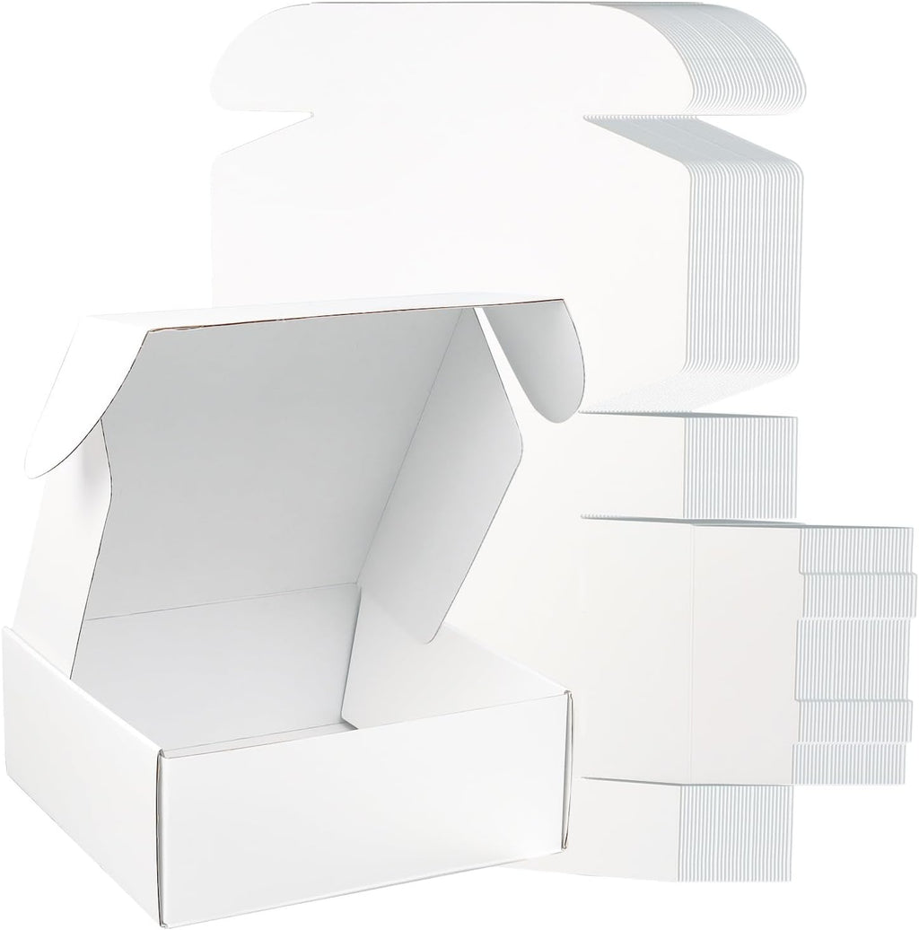 8x8x3 Shipping Boxes, 30 Pack White Mailer Boxes for Small Business, Medium Corrugated Cardboard Boxes for Mailing &