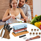 Knife Sharpening Stone Kit - 400/1000 3000/8000 Grit Japanese Whetstone Set with Non-Slip Rubber Base, Angle Guide
