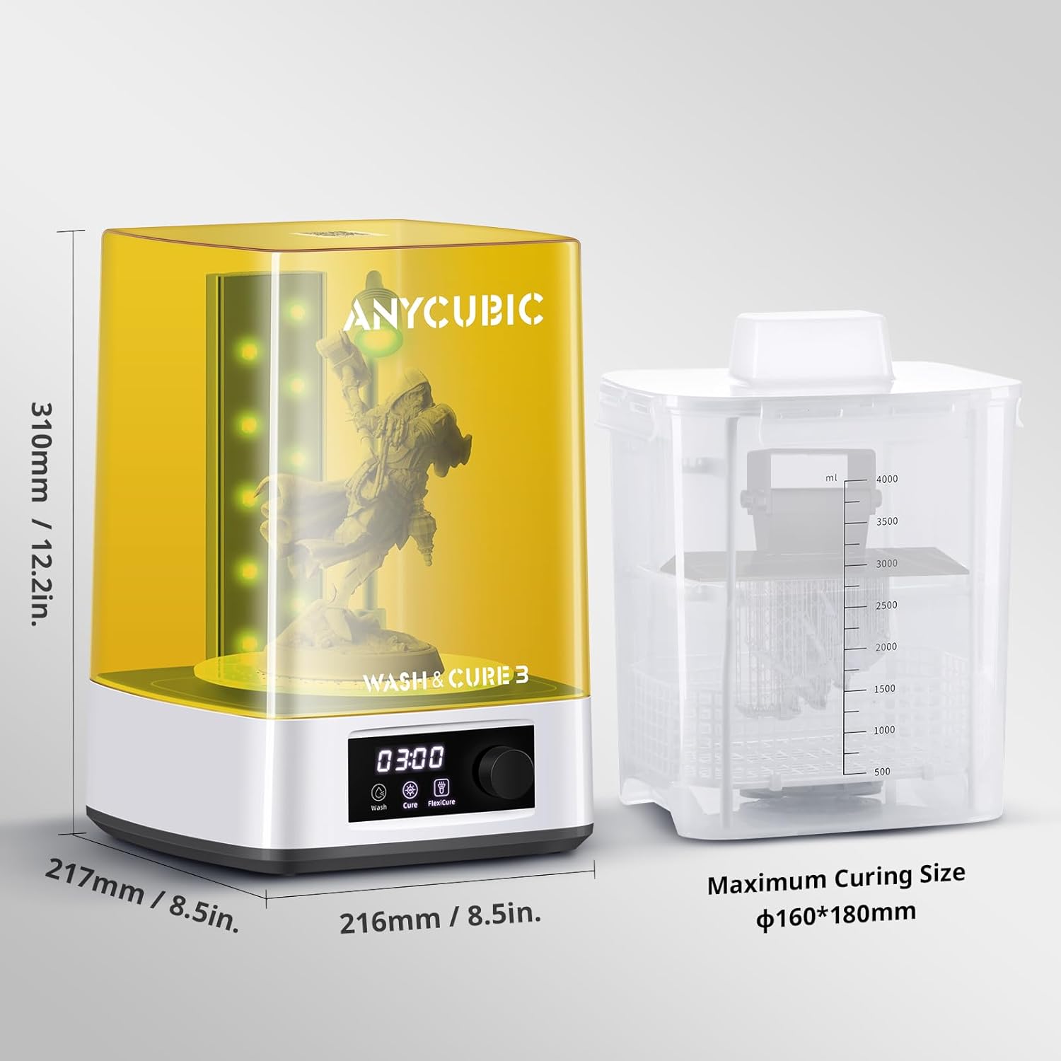 Wash and Cure Station 3.0, Washing Size of 165 x 100 x 180 mm | Post-Process for Most LCD/SLA/MSLA/DLP Resin 3D