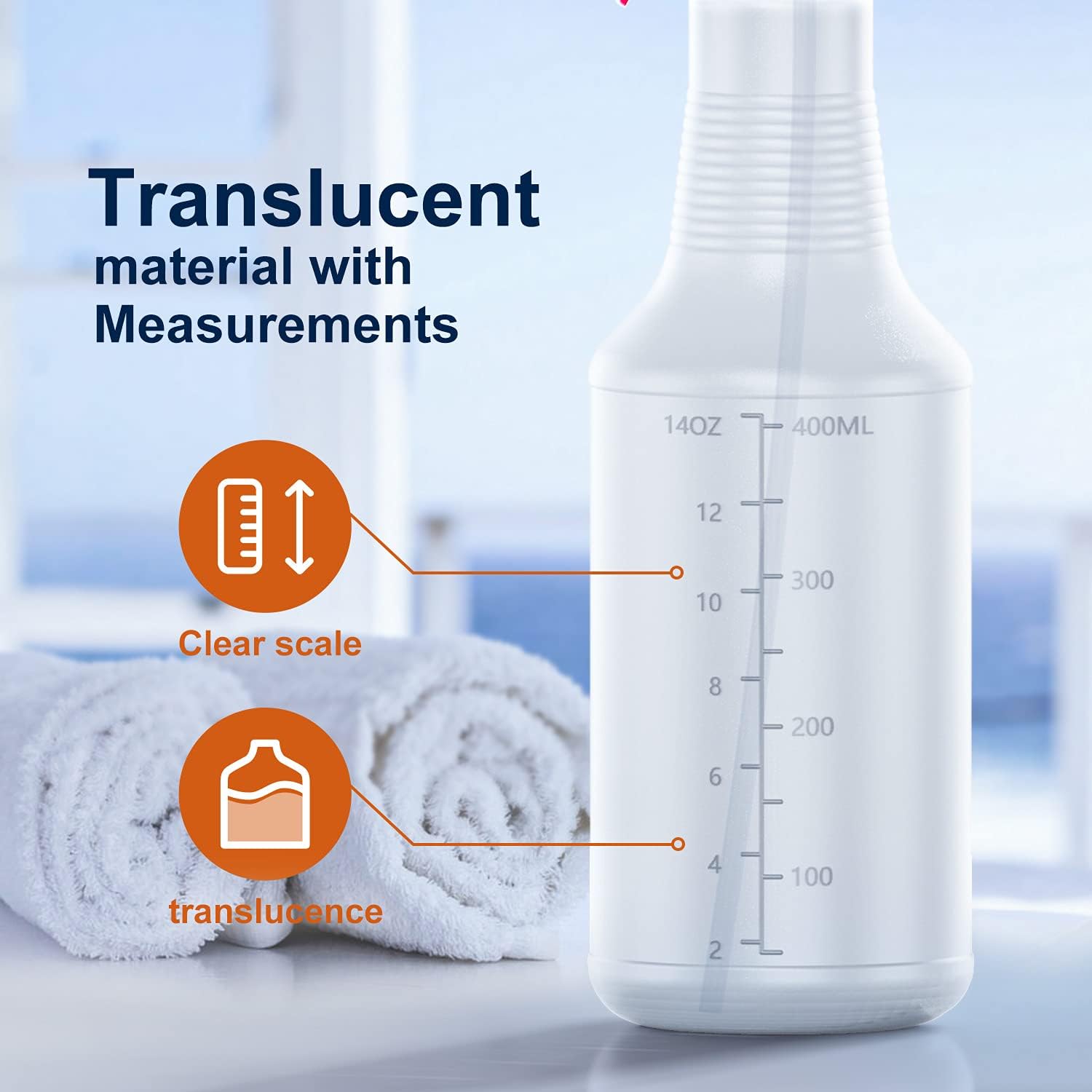 Spray Bottle (5 Pack,16 Oz) with Measurements and Adjustable Nozzle(Mist & Stream Mode), HDPE Plastic Spray Bottles