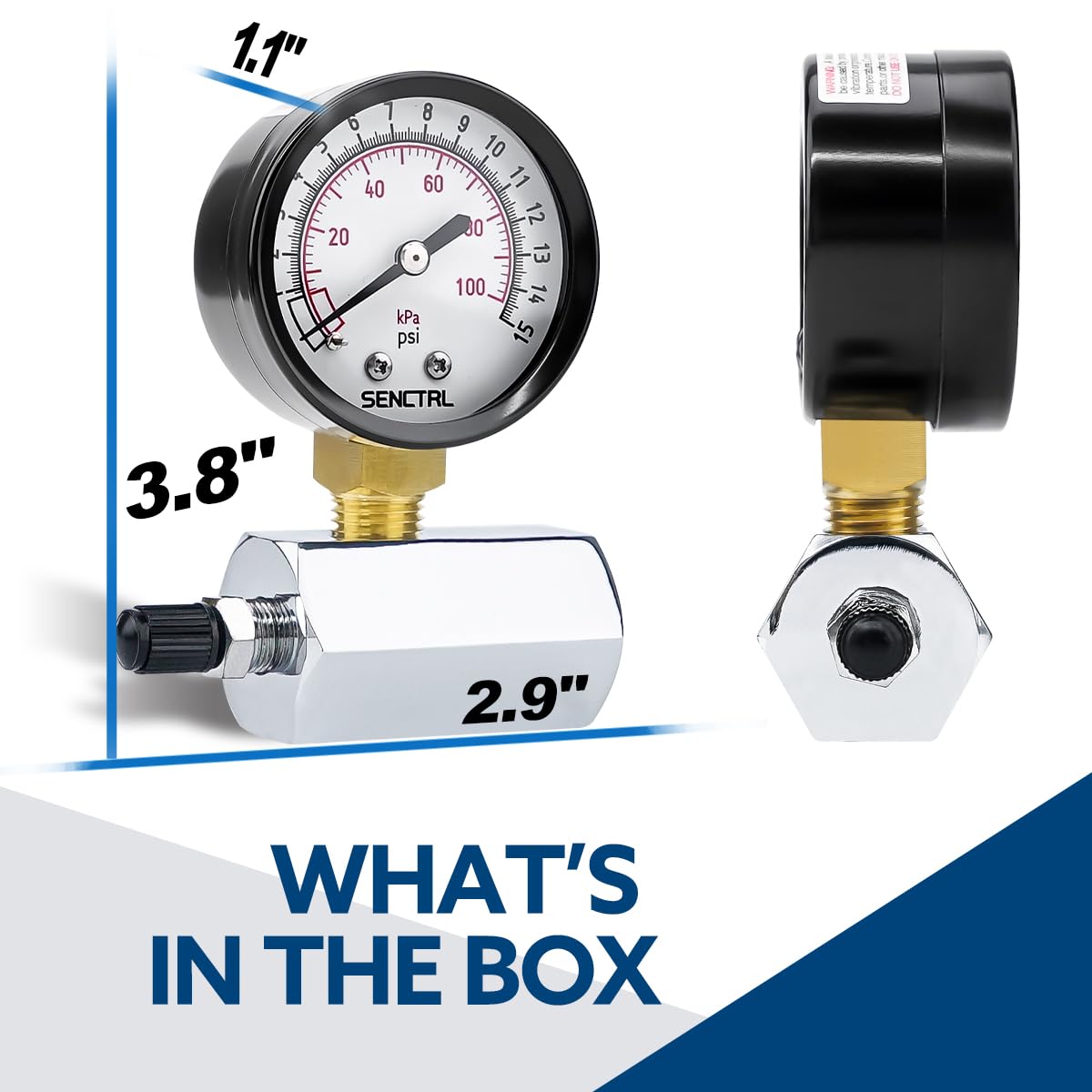 SENCTRL 0-15 Psi Gas Pressure Test Gauge, 3/4" FNPT Connection