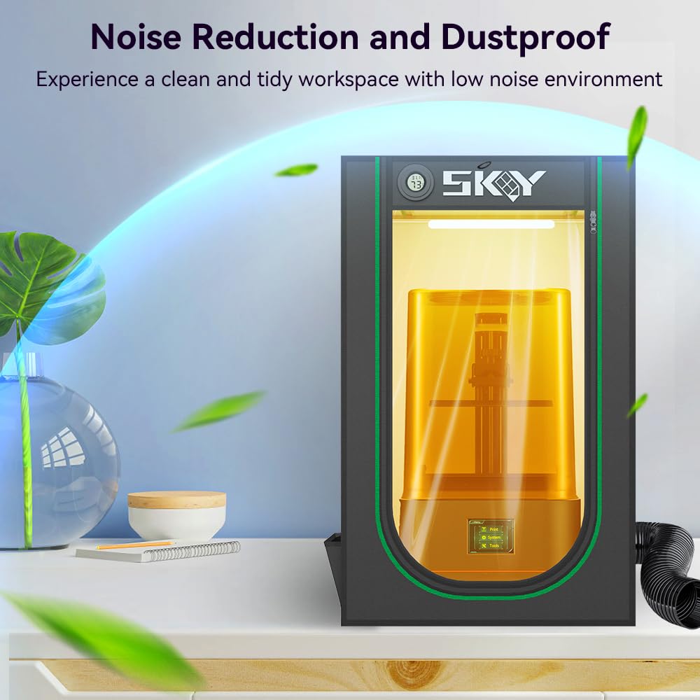Skouphy Resin 3D Printer Enclosure with Ventilation Kit, LED Light,Thermo-Hygrometer Dustproof Cover Eliminate Odors