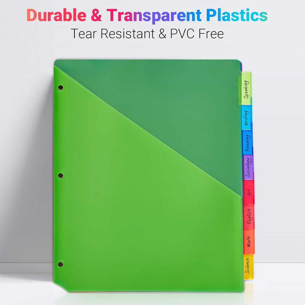 8-Tab Dividers for 3-Ring Binders, 48 Counts 3 Holes Index Dividers with 2 Pockets, Insertable 8 Tabs Binder Divider