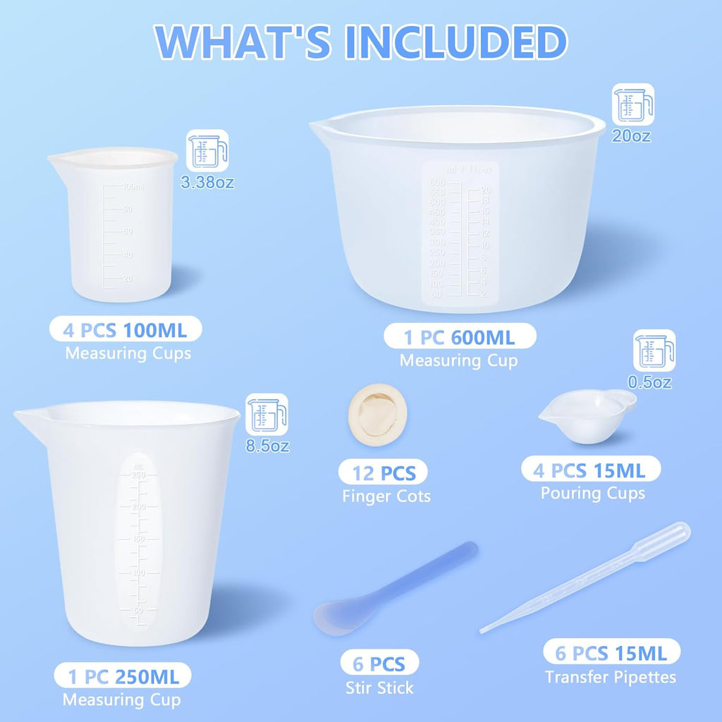Silicone Measuring Cup for Resin, with 600ML+250ML+ 100ML Cups