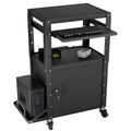 Mobile AV Cart with Side Shelves, Rolling Computer Cart Height Adjustable Rolling Media Utility Cart with Pullout