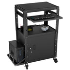 Mobile AV Cart with Side Shelves, Rolling Computer Cart Height Adjustable Rolling Media Utility Cart with Pullout