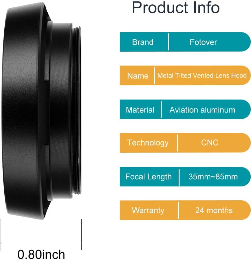 77mm Hollow Lens Hood Universal Metal Hollow Vented Tilted Curved Lens Hood Sunshade with Centre Pinch Lens Cap for