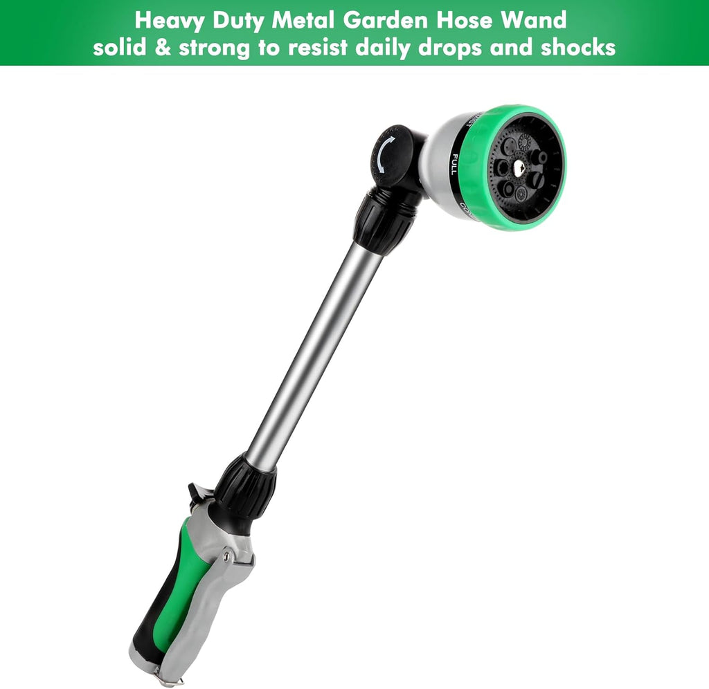 Metal Watering Wand, Heavy Duty Garden Hose Wand with 180° Swivel Ratcheting Head, 16-Inch Hose Nozzle Sprayer with 7