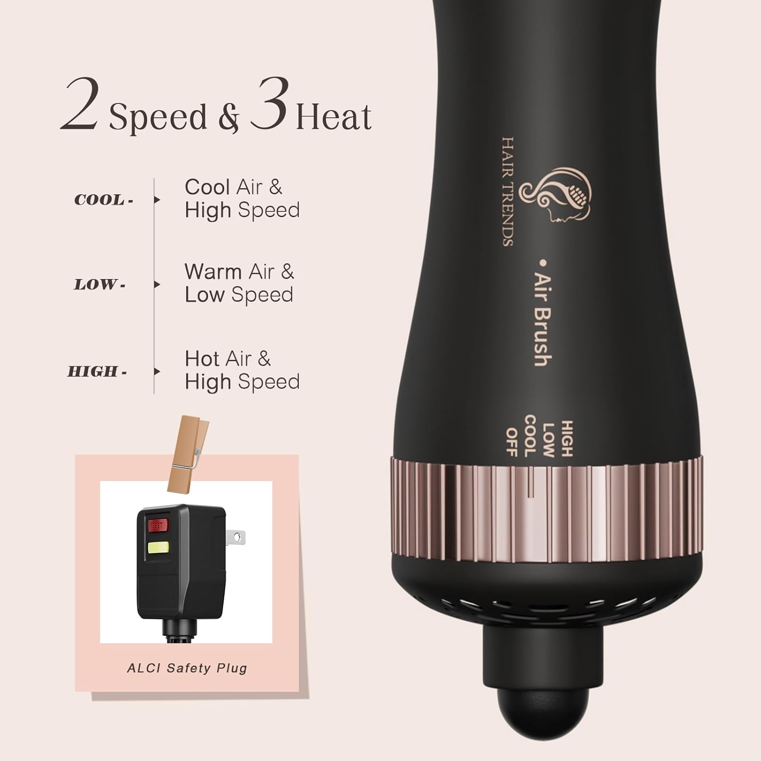120-240V Travel Brush Hair Dryer, Small Hair Straightener Brush with European Plug Adapter for International Travel