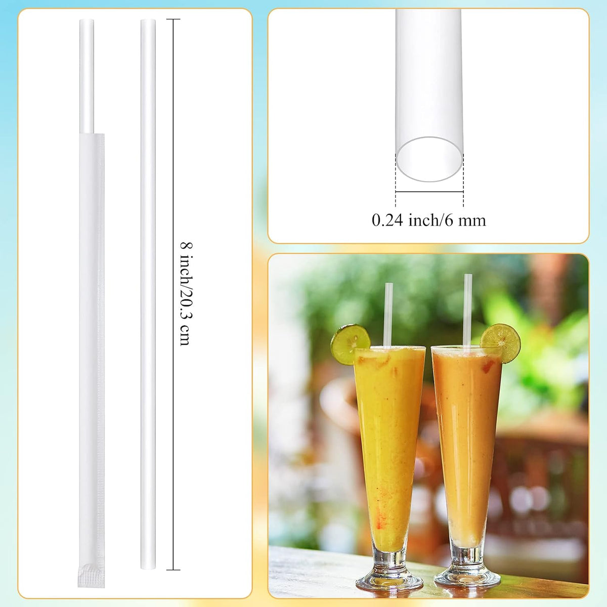 2000 Pcs Plastic Straws Disposable Individually Straws 8"x0.24"