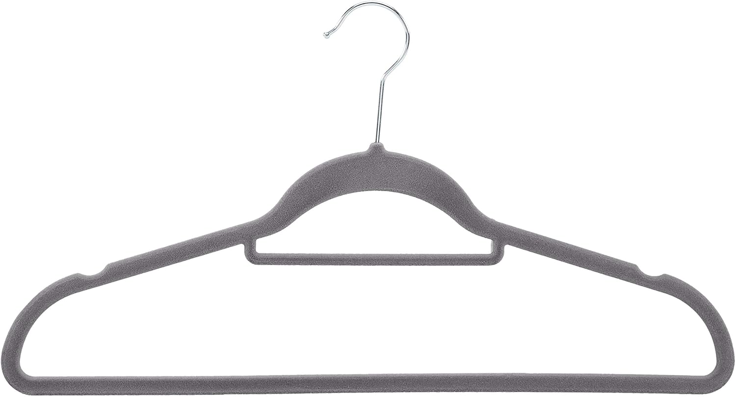 Space Saving Heavy Duty Non-Slip Velvet Suit Hangers with Horizontal Tie Bar, Sturdy for Clothes Organization and