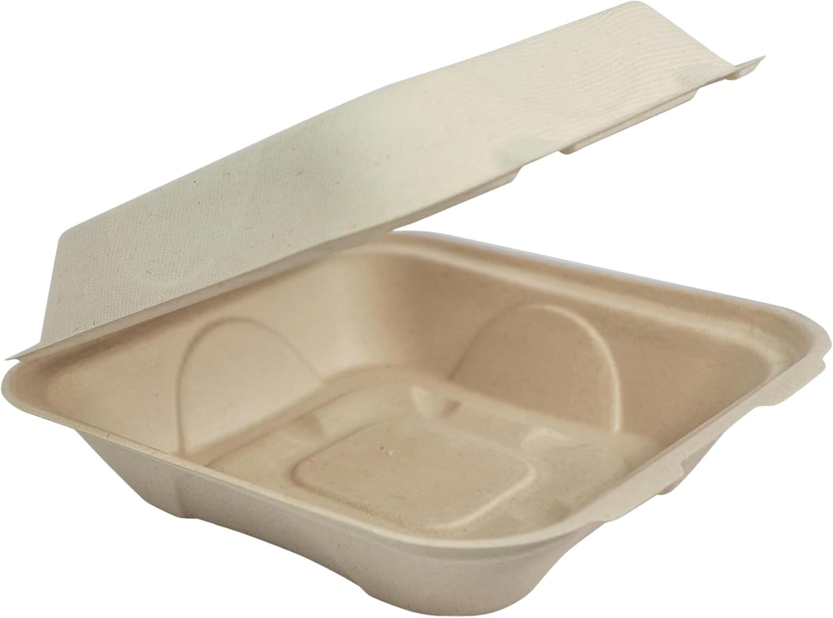 Compostable Clamshell Containers, 9x9x3 (Pack of 100)