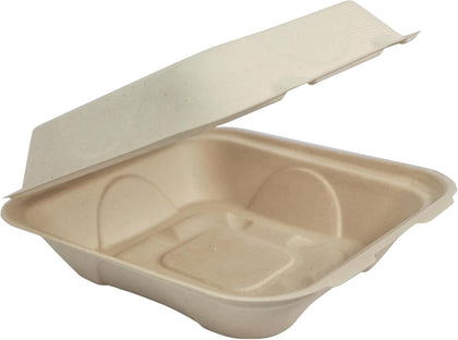 Compostable Clamshell Containers, 9x9x3 (Pack of 100)