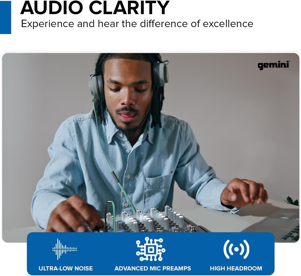 8-Channel Bluetooth Audio Mixer with USB & FX (GEM-08USB) | 8-channel Bluetooth mixer with USB & FX - dual XLR