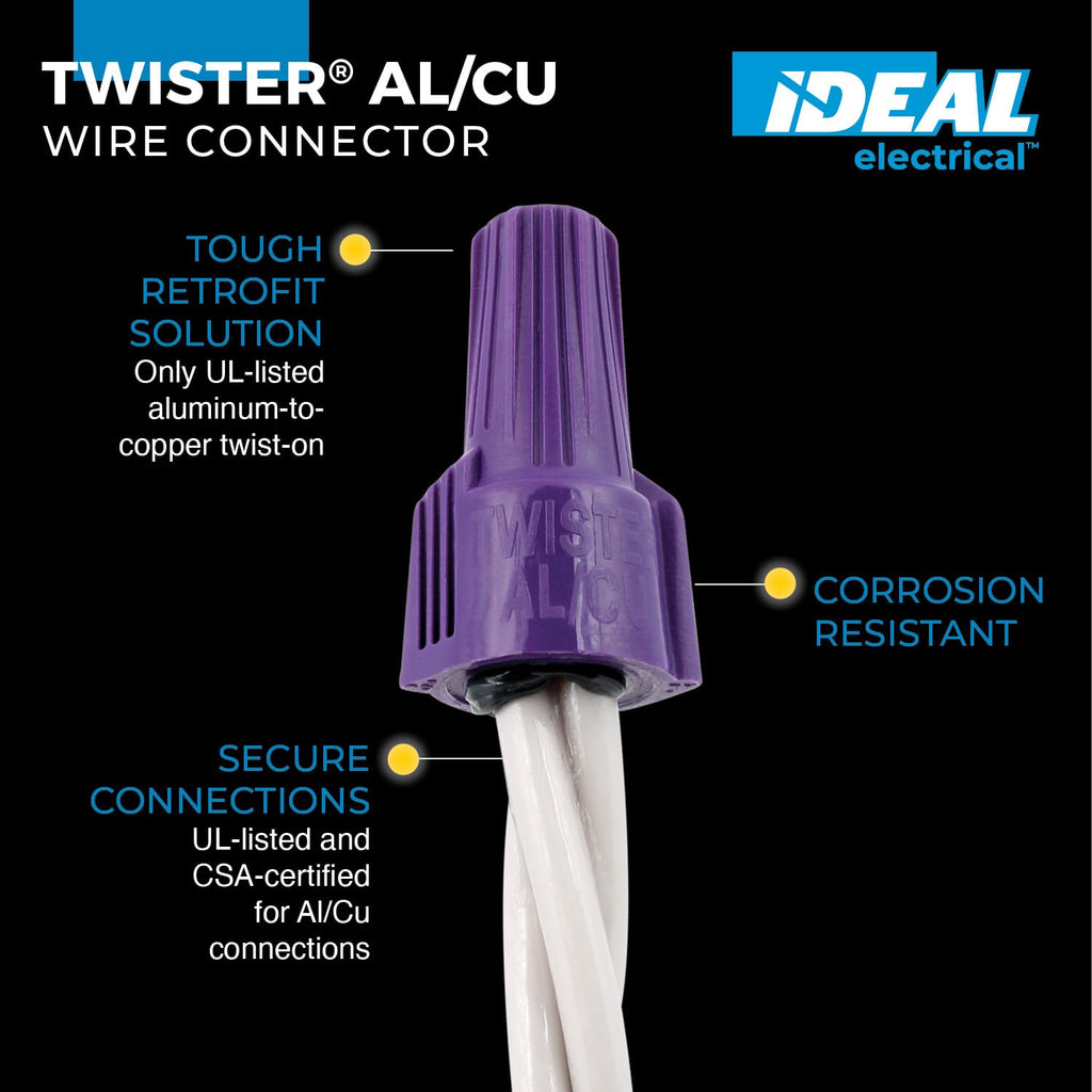 Ideal Electrical Twister Al/Cu (30-1765S) Purple Wire Connector, Bag of 10 — Aluminum-to-Copper Twist-On Wire Nuts
