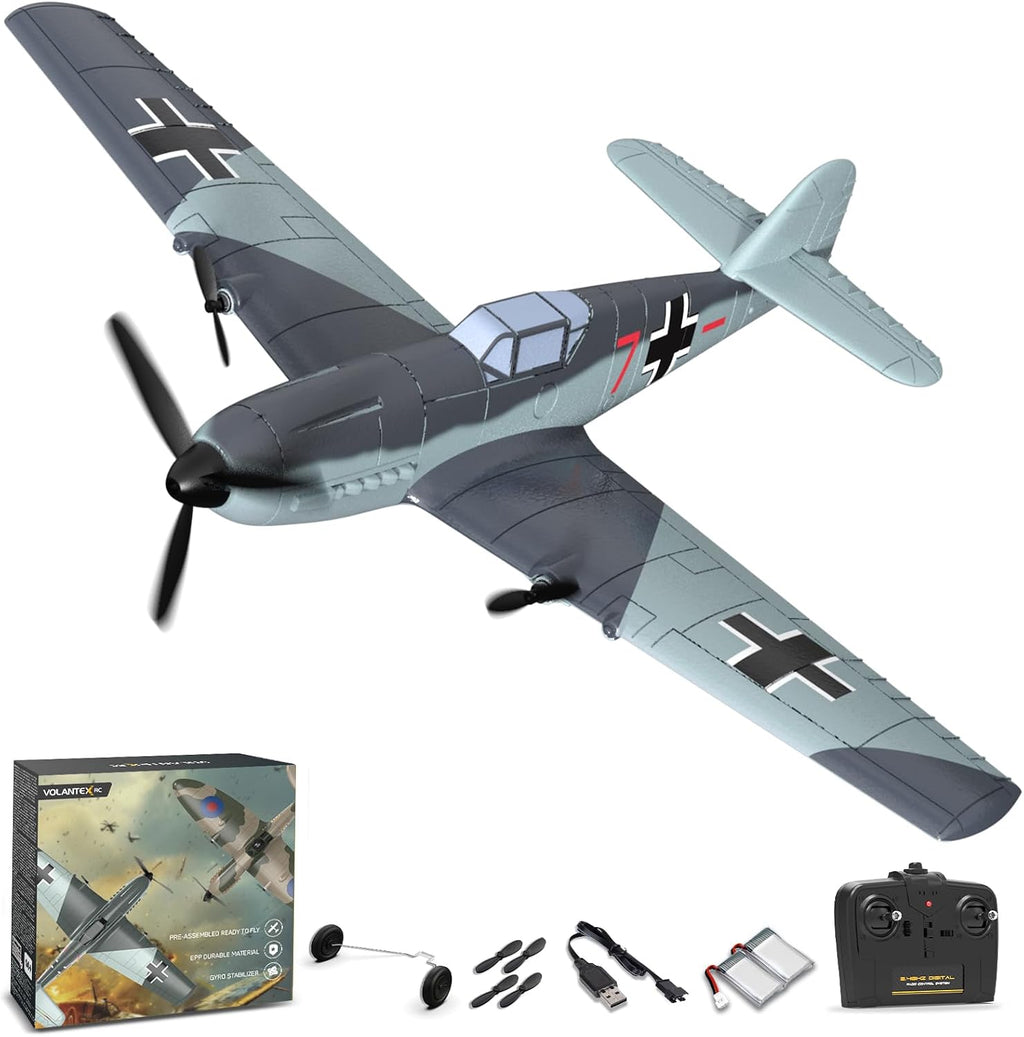 RC Plane, 3 Channel Remote Control Plane for Beginners & Adults | BF109 Fighter RTF, 2.4GHz, 6-Axis Gyro Stabilizer