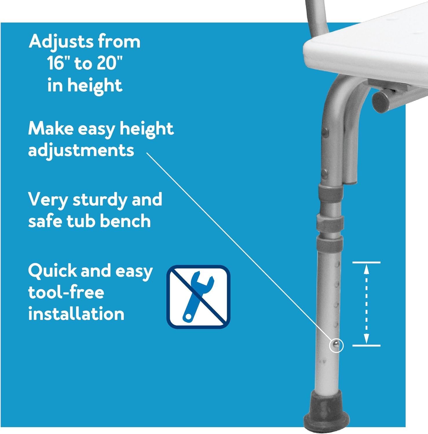 Shower Bench and Shower Chair For Elderly and Disabled with Height Adjustable Legs, Tub Bench Converts to Right or