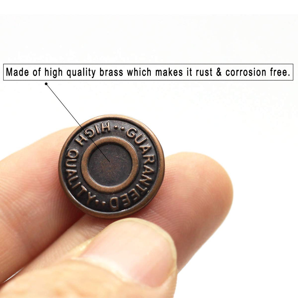 17mm Brass Jeans Buttons, No Sew Metal Tack Buttons Replacement Kit