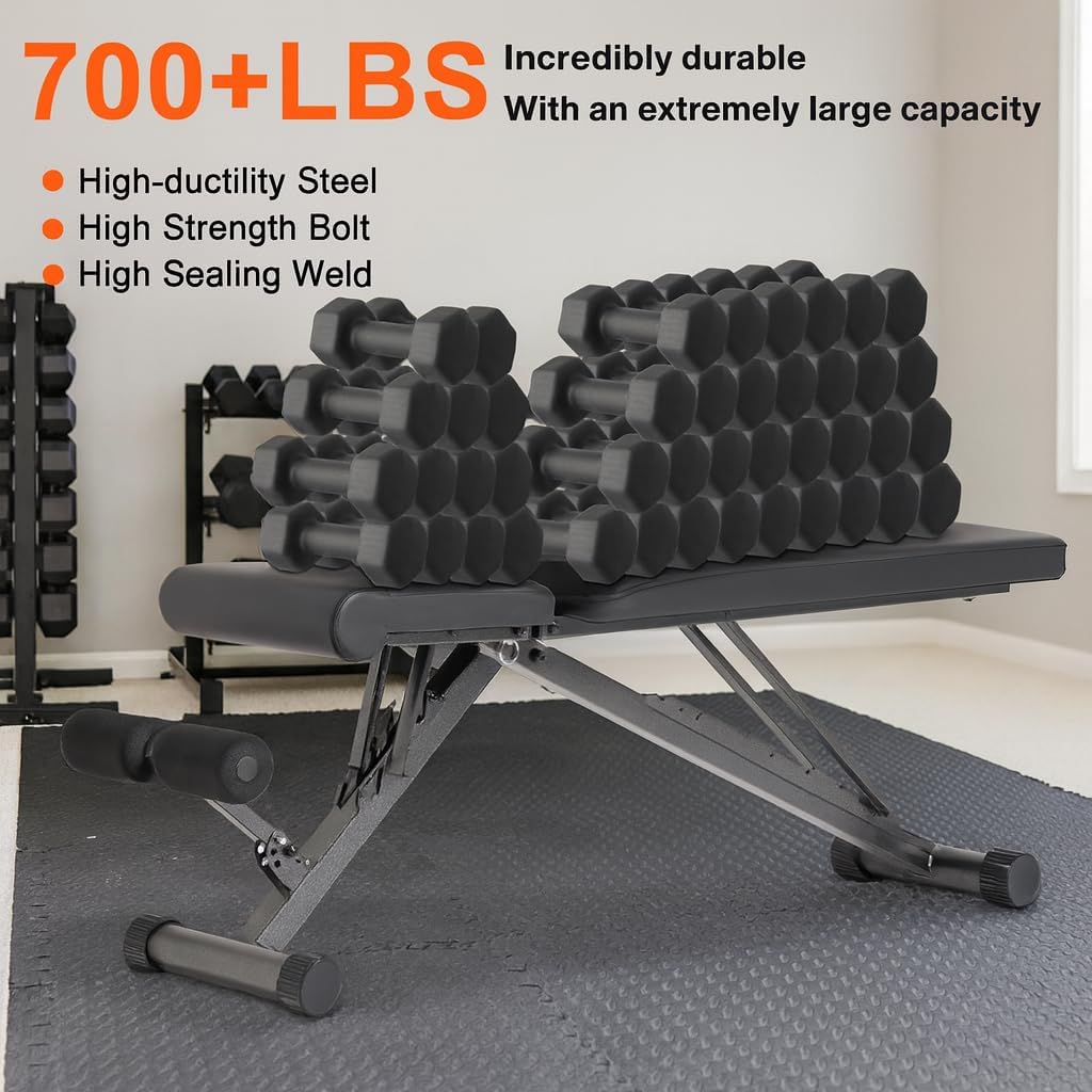 Adjustable Foldable Portable Weight Bench for Home Gym,700-800LBS Flat Incline Decline Workout Bench for Full Body