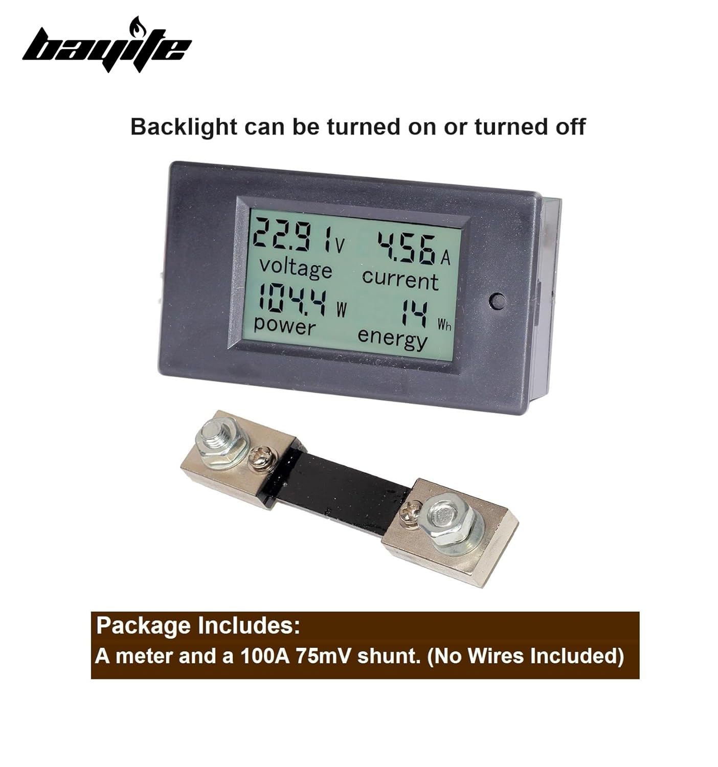 DC 8-100V 0-100A Amp Meter Voltmeter Battery Monitor with 100A Shunt | LCD Energy Monitor | Real-Time Power