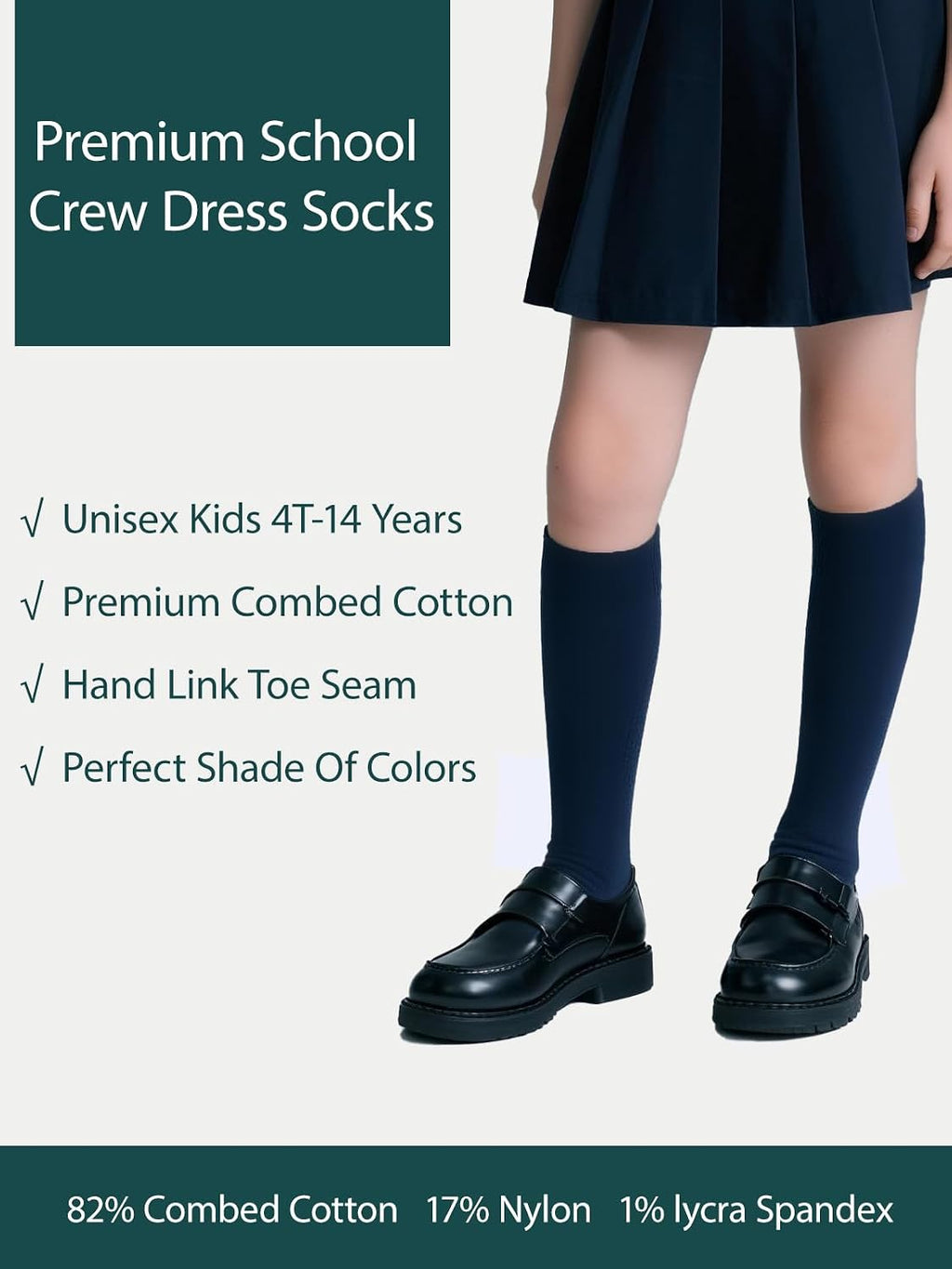 Kids Girls Unisex School Knee High Socks Black White Navy 3 Pack