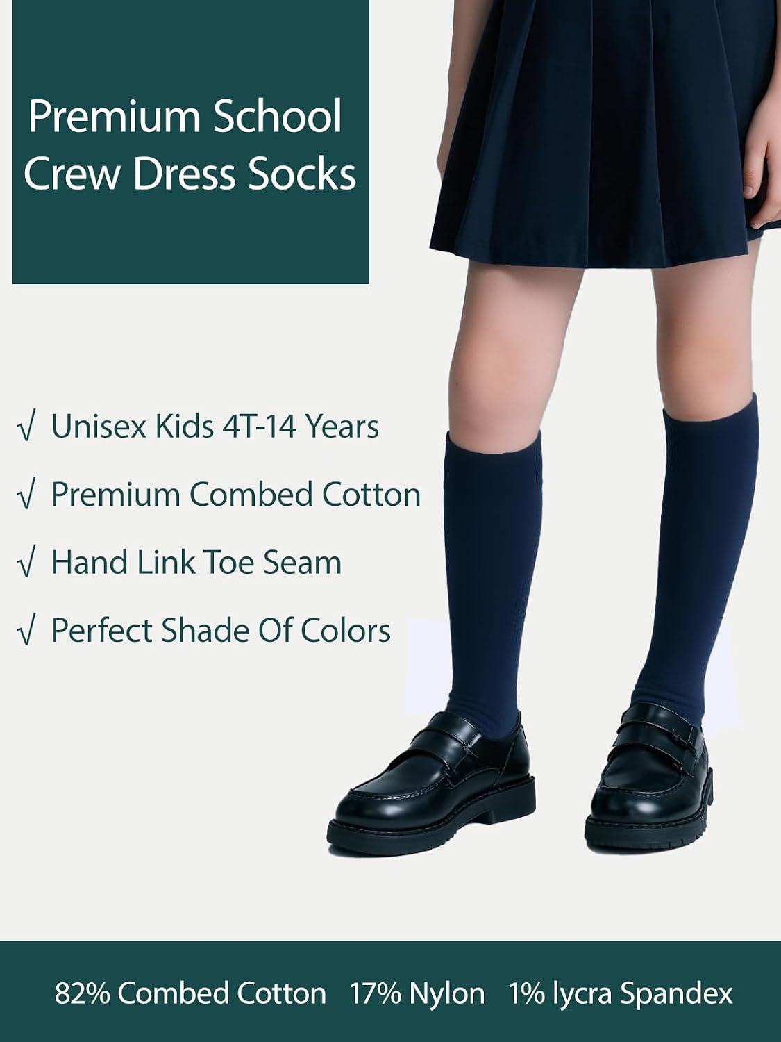 Kids Girls Unisex School Knee High Socks Black White Navy 3 Pack