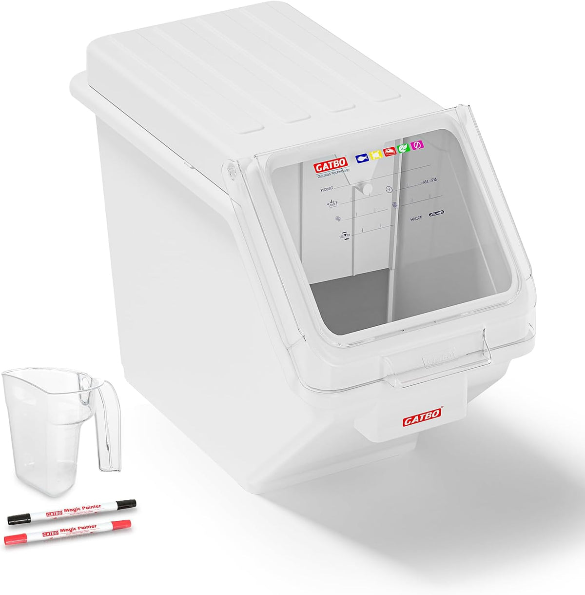 6 Gallon / 97 Cup Commercial Shelf Ingredient Bin with Scoop, Stackable Food Storage Container with Clear Flip Lid