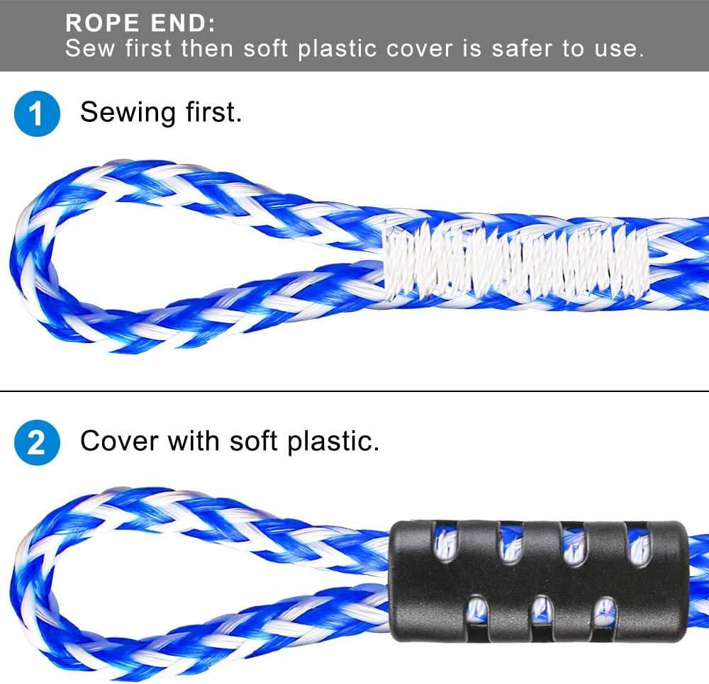 Boat Tow Harness for Tubing, Self Centering Design | Heavy Duty Floating Rope, Stainless Steel Hooks and Pulley
