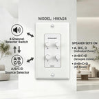 STUDIOFINIX in-Wall 4-Zone A/B/C/D Speaker Selector Switch, 120W Peak Power Per Channel Speaker Controller Box, Controls 4 Pairs of Speakers, Fits Standard Single-Gang Wall Box for Whole-Home Stereo