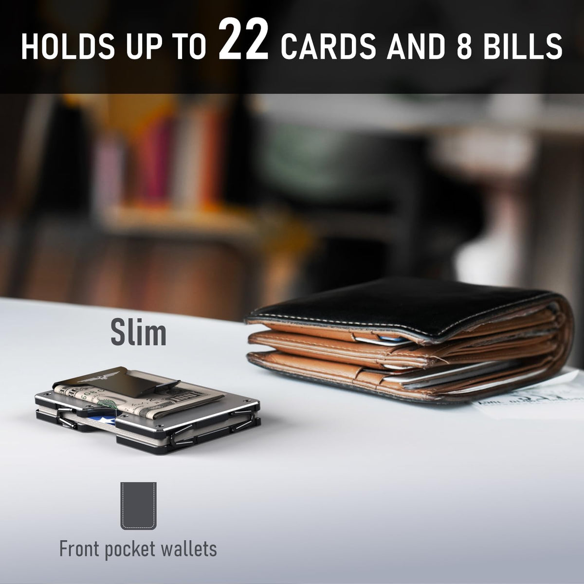 Upgraded Hinged Minimalist Wallet for Men, RFID Blocking Wallet