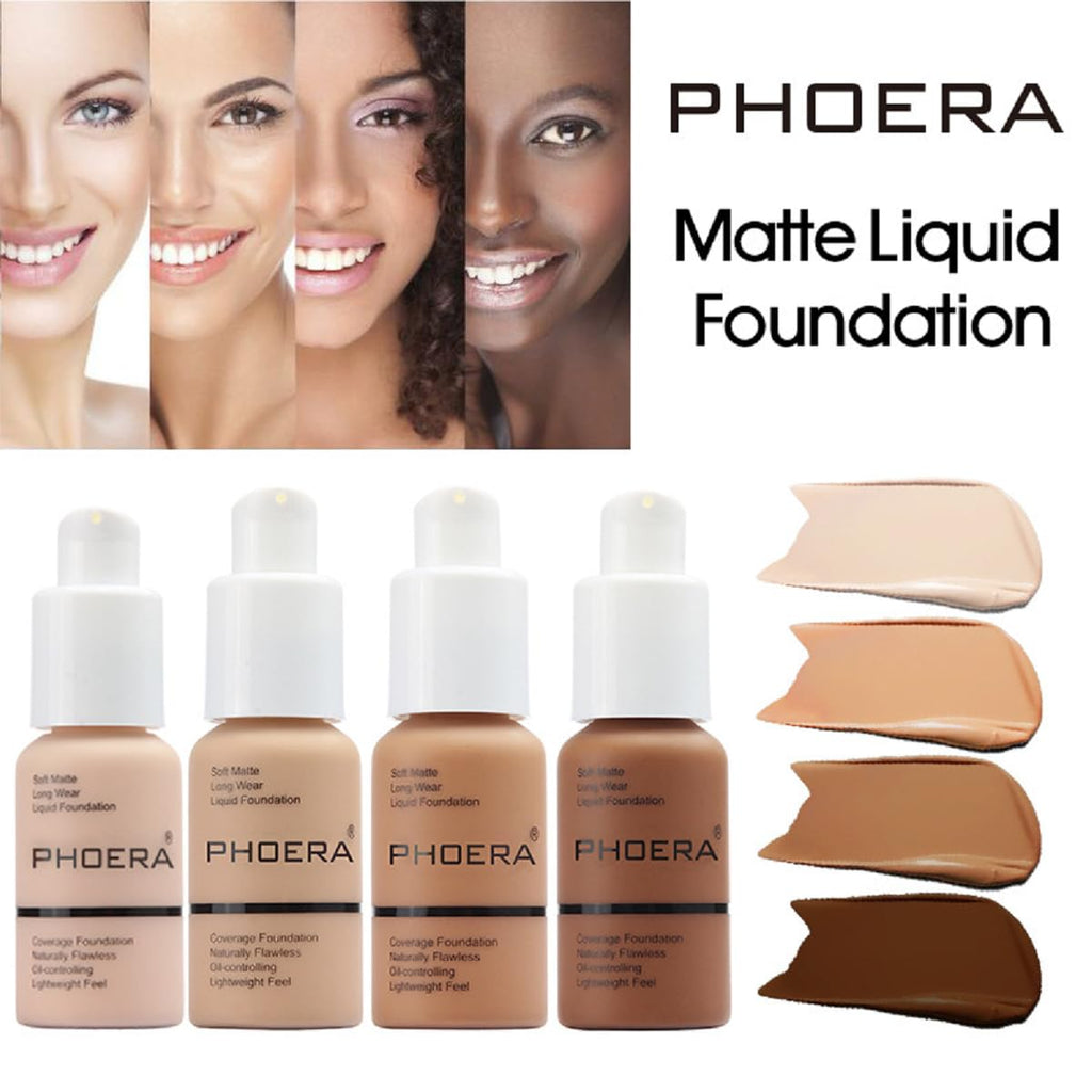 PHOERA Foundation, Flawless Soft Matte Liquid Foundation 24 HR Oil Control Concealer Foundation Makeup. (1 Pcs-102