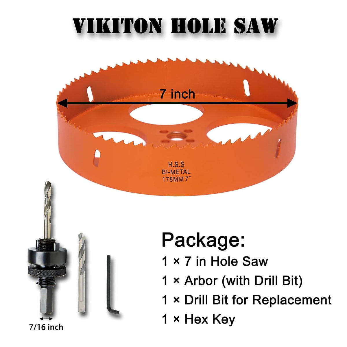 7 inch Hole Saw for Wood, Metal, Plastic & Drywall, with Arbor