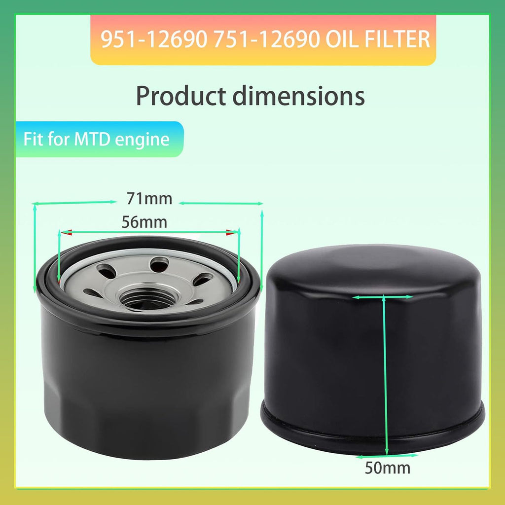 951-12690 Oil Filter for Troy Bilt TB30 TB30R TB42 MTD 751-12690 420cc Lawn Mower Craftsman LT1500 LT4200 R1000 T1200 T1300 T1500 fits for Cub Cadet XT1 CC30H CC800 CR30 Mowers（2 Packs）